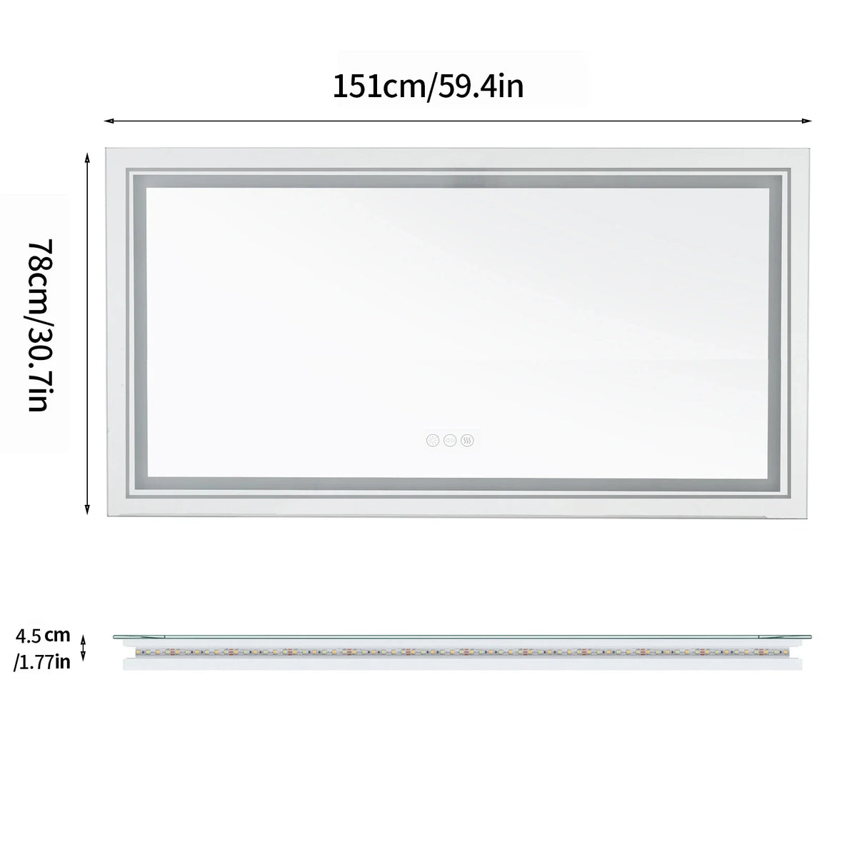 Extra-Large Illuminated LED Bathroom Mirror – Front and Backlit, Wall-Mounted Anti-Fog Touch Vanity Mirror