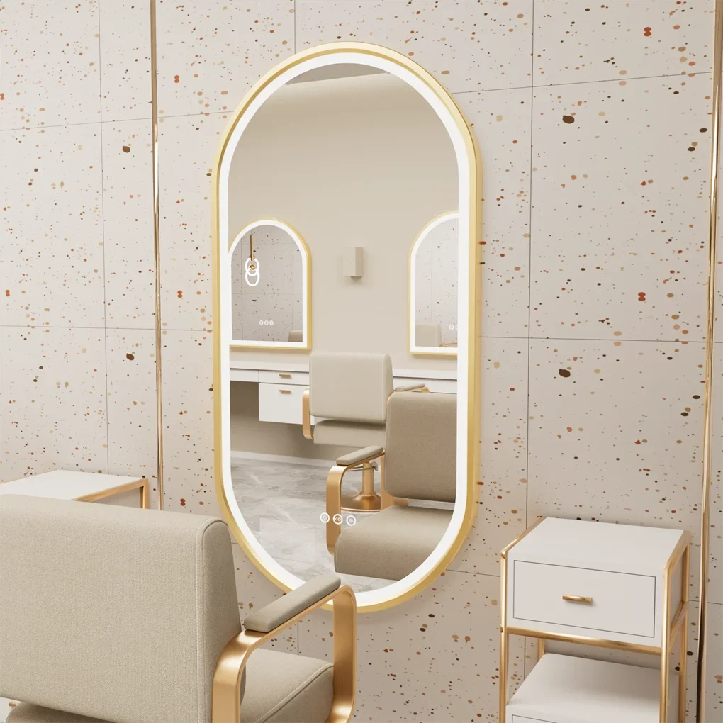 LUVODI Luxury Oval LED Illuminated Bathroom Mirror – Gold Aluminium Frame with Demister Pad