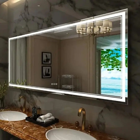 Extra-Large Illuminated LED Bathroom Mirror – Front and Backlit, Wall-Mounted Anti-Fog Touch Vanity Mirror