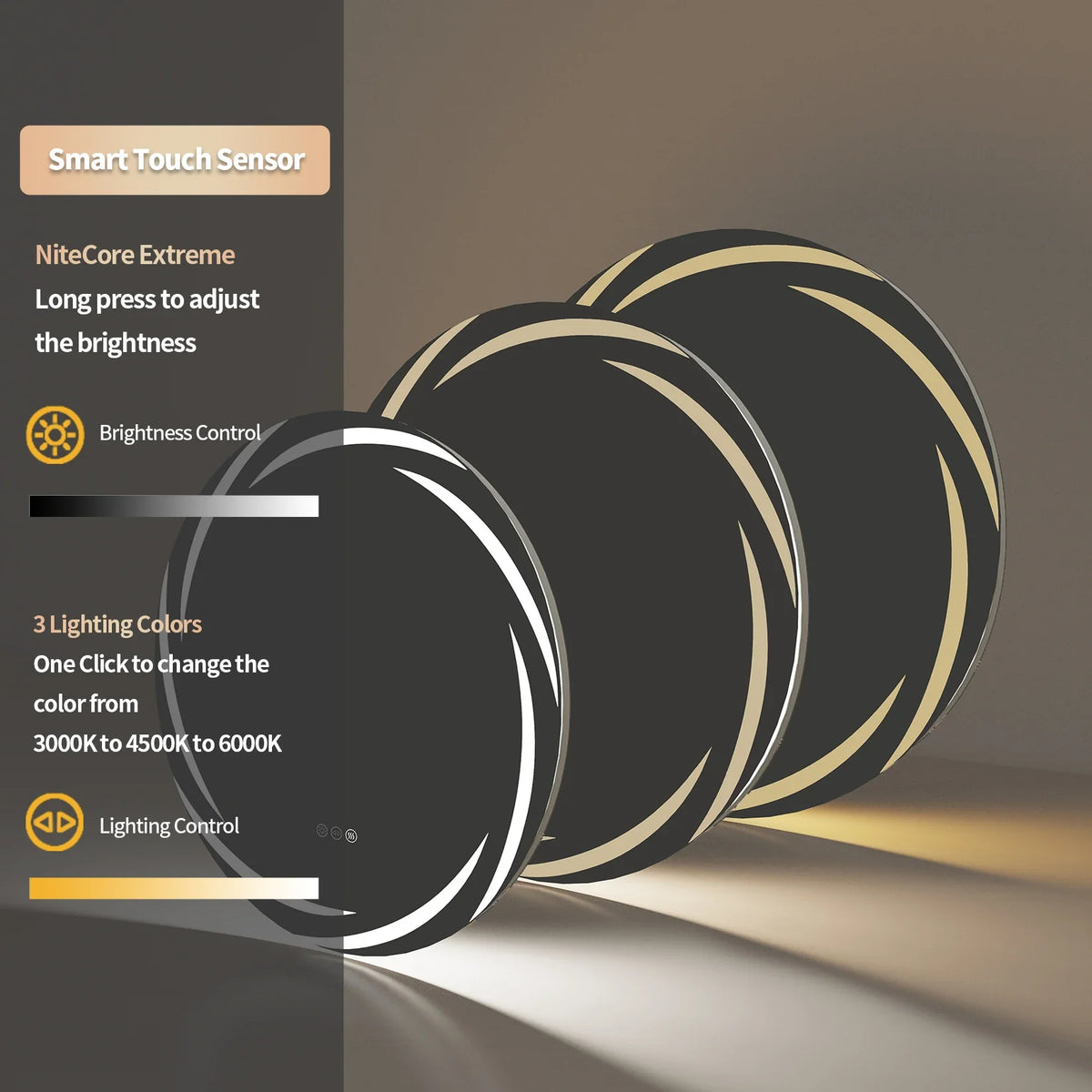 Circular Backlit LED Bathroom Mirror – Anti-Fog, Shatterproof HD Wall-Mounted Vanity Mirror with 3 Adjustable Colour Lights
