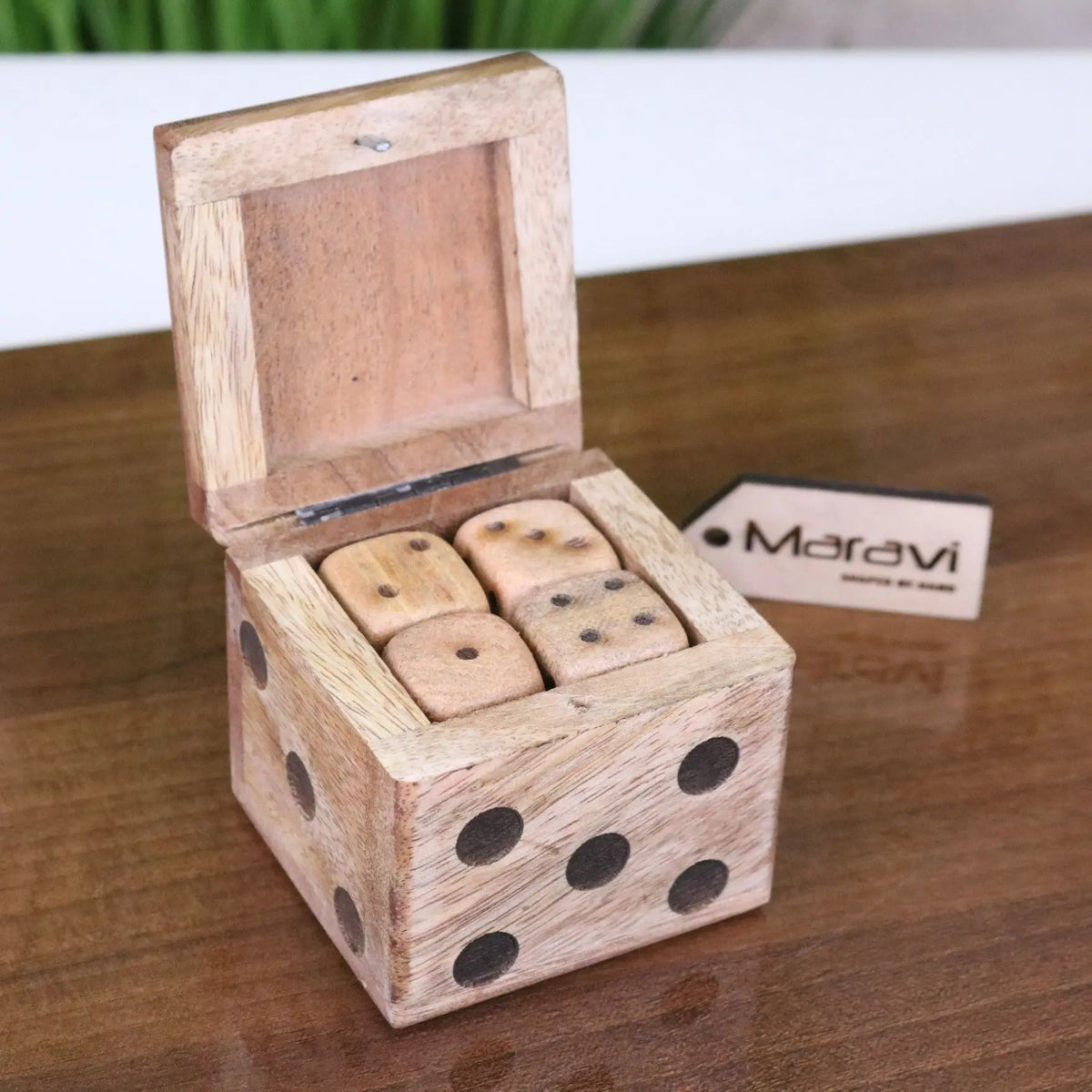 Selora Mango Wood Dice Set with Holder, 9 Pieces
