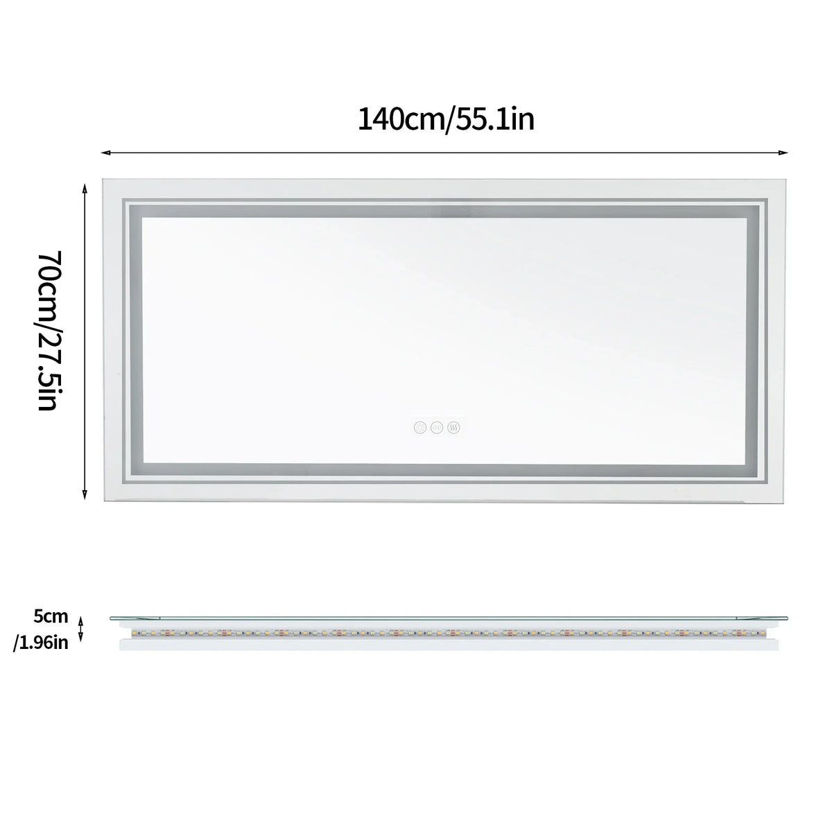 Extra-Large Illuminated LED Bathroom Mirror – Front and Backlit, Wall-Mounted Anti-Fog Touch Vanity Mirror