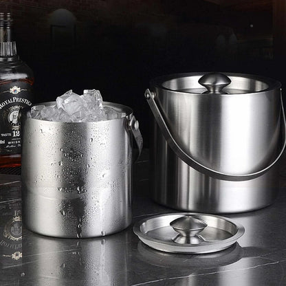 Stainless Steel Double Wall Ice Bucket with Lid 3L