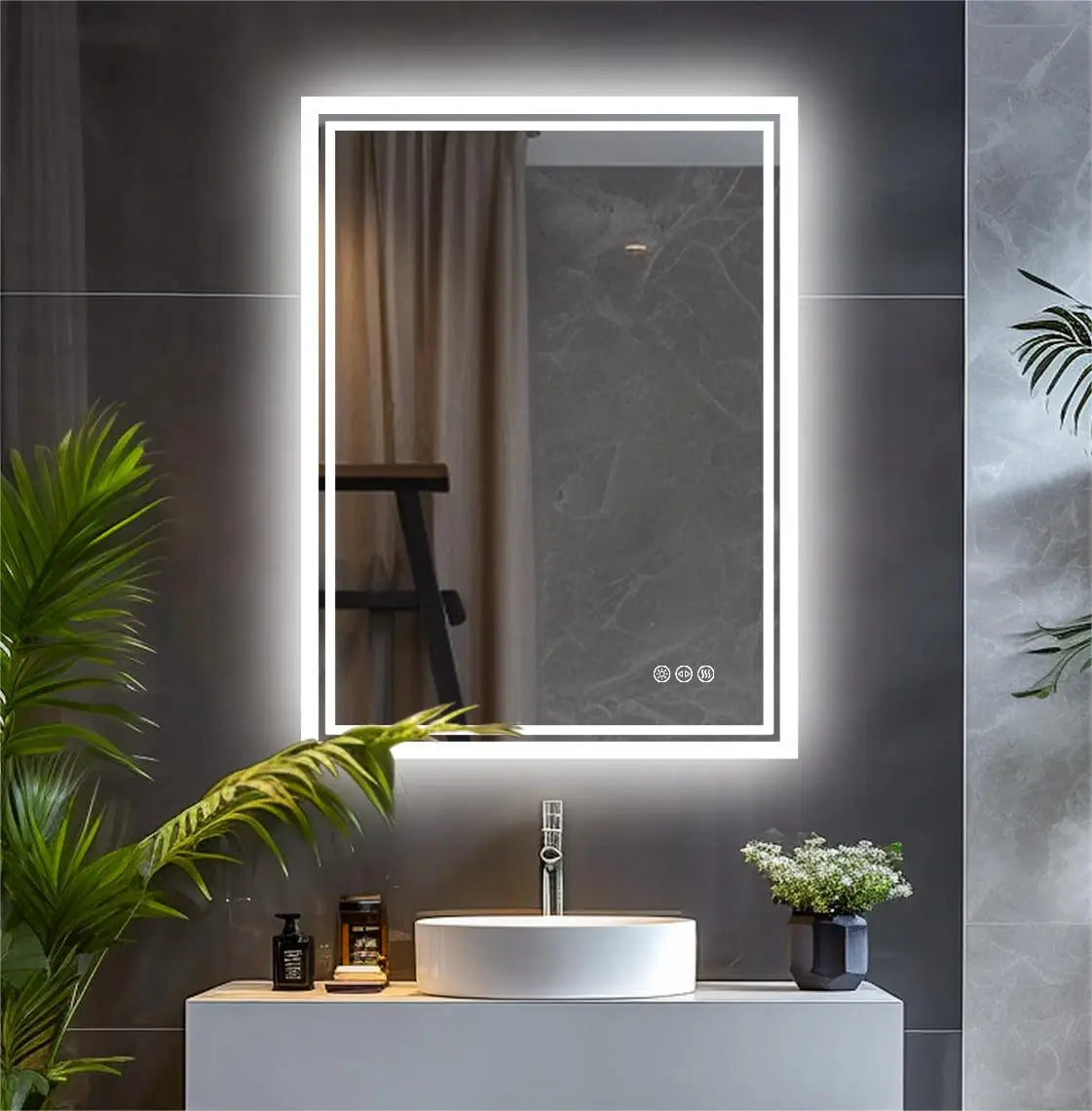Rectangular Illuminated LED Bathroom Mirror – Wall-Mounted Anti-Fog Vanity Makeup Mirror with 3 Colour Touch Light