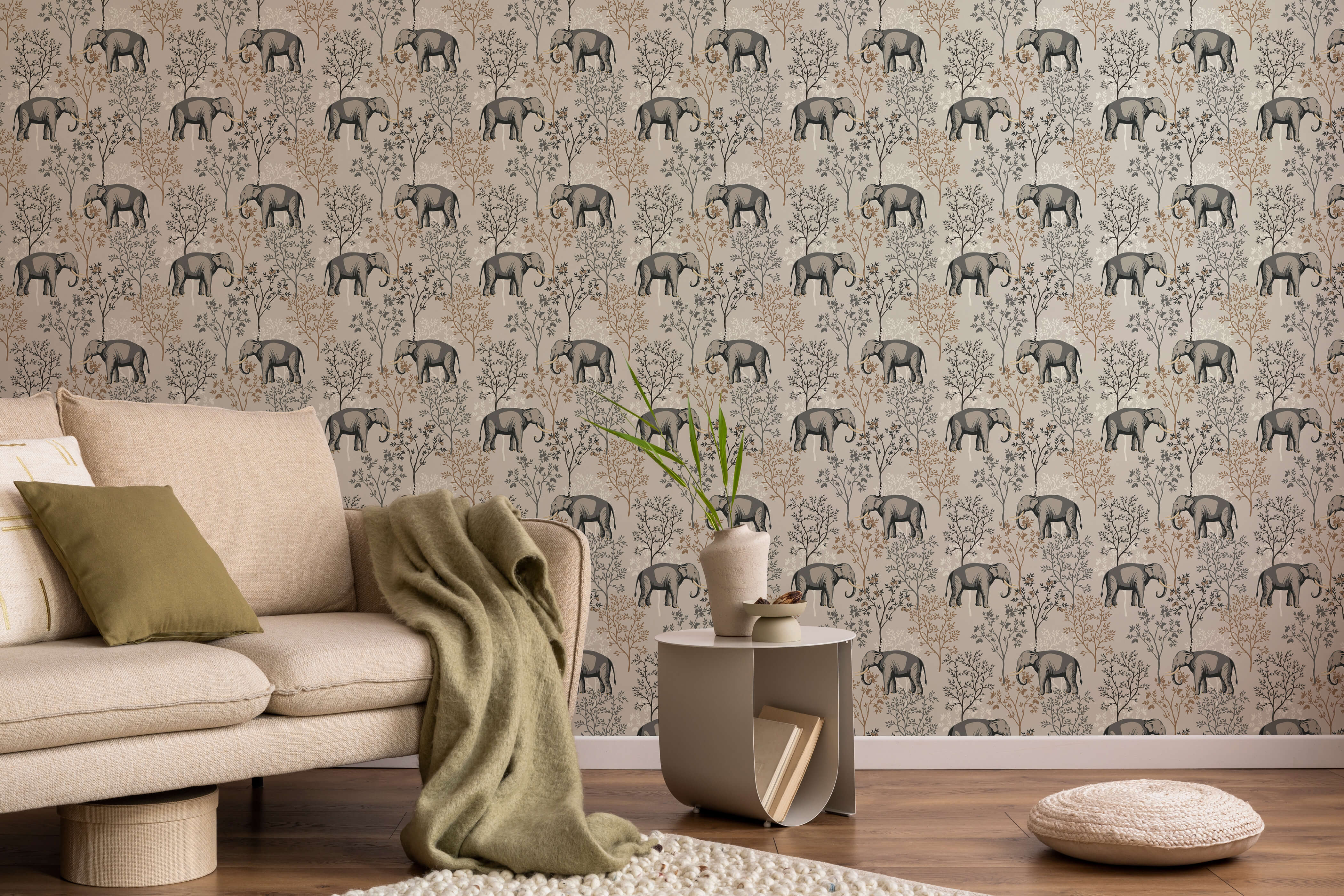 Shenton Elephant Wallpaper - Safari Wildlife Pattern | Bobbi Beck – Proleno