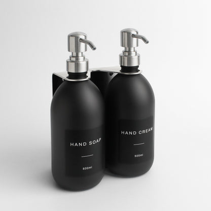 Namie Silver Wall Mounted Dispenser Bracket Set with Matte Black Bottles