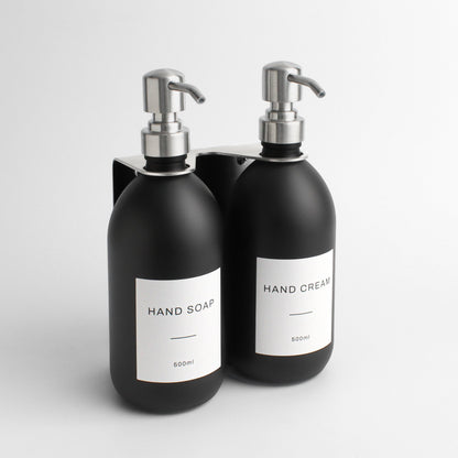 Namie Silver Wall Mounted Dispenser Bracket Set with Matte Black Bottles