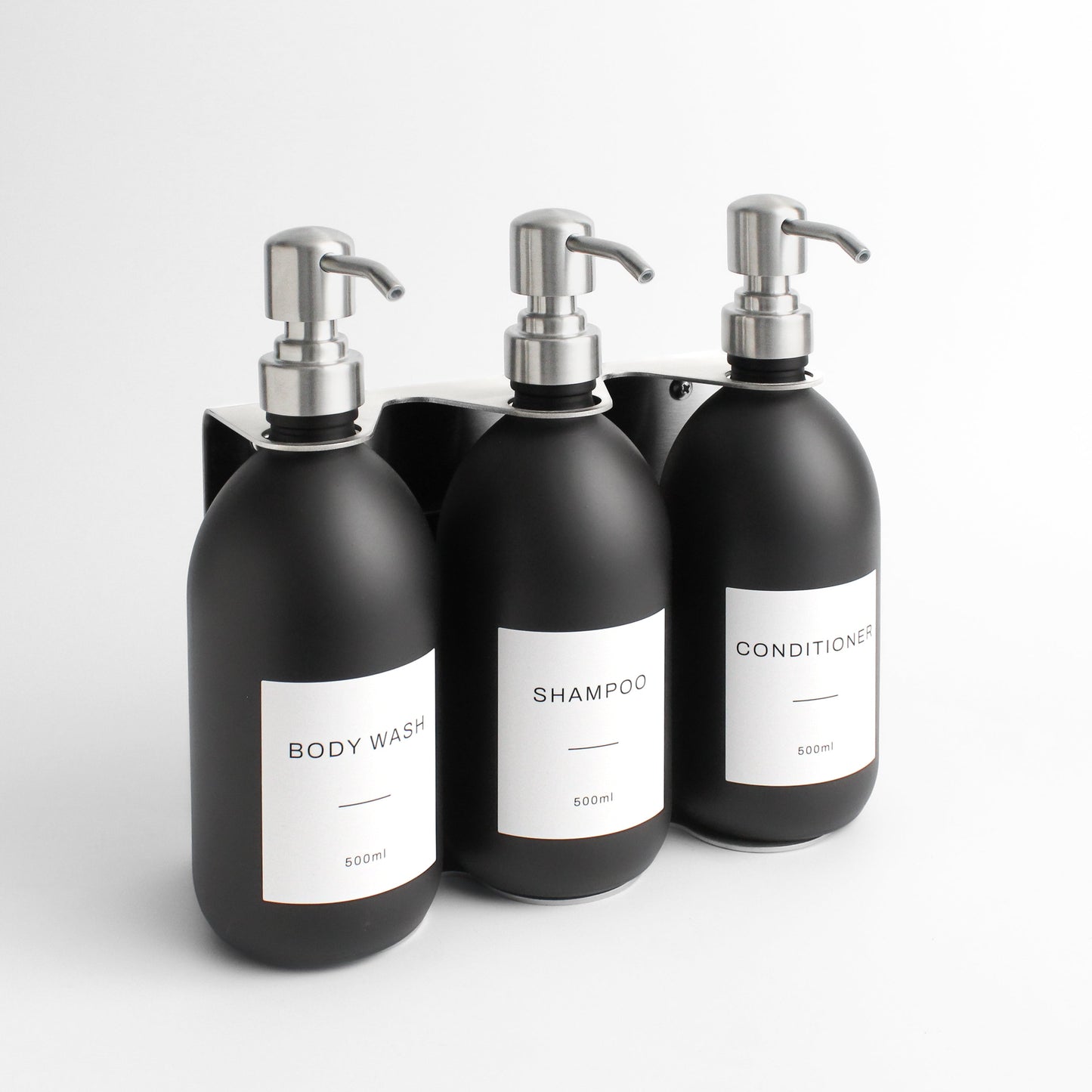 Namie Matte Black Wall Mounted Soap Dispenser Bracket Set with 500ml Bottles