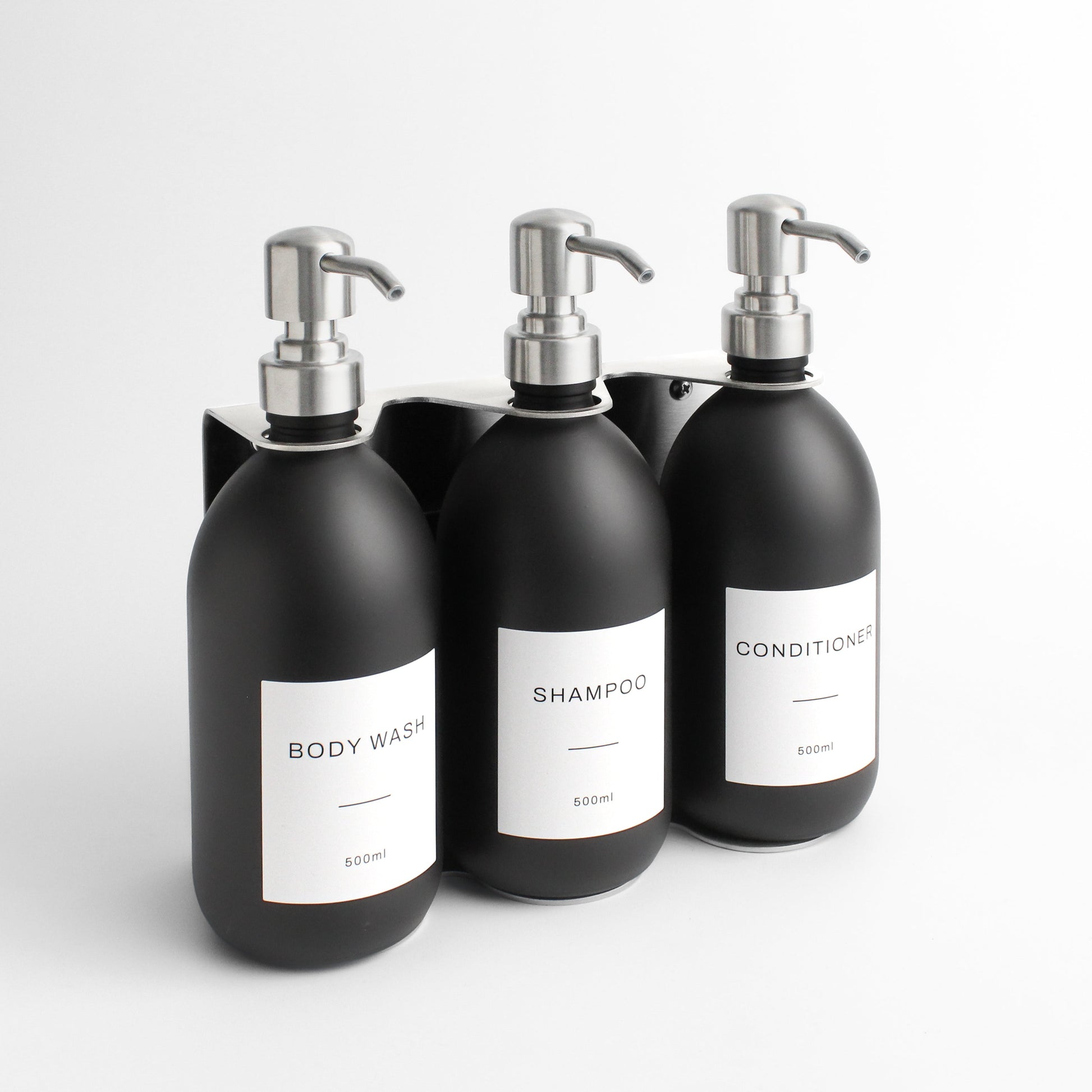 Namie Matte Black Wall Mounted Soap Dispenser Bracket Set with 500ml Bottles