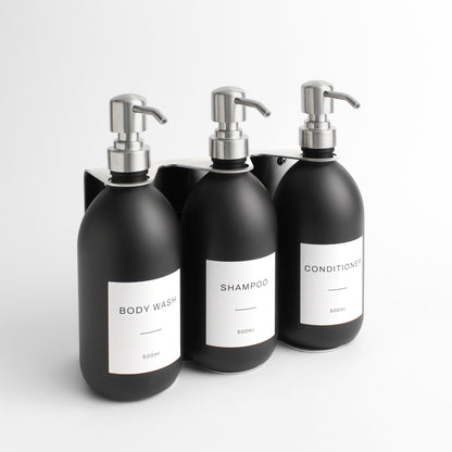 Namie Matte Black Wall Mounted Soap Dispenser Bracket Set with 500ml Bottles