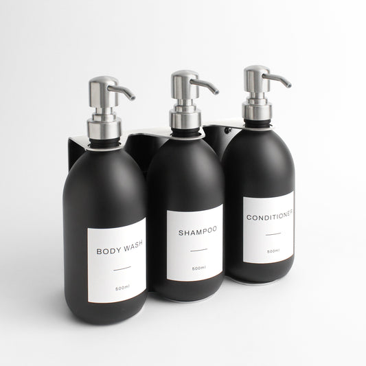 Namie Matte Black Wall Mounted Soap Dispenser Bracket Set with 500ml Bottles