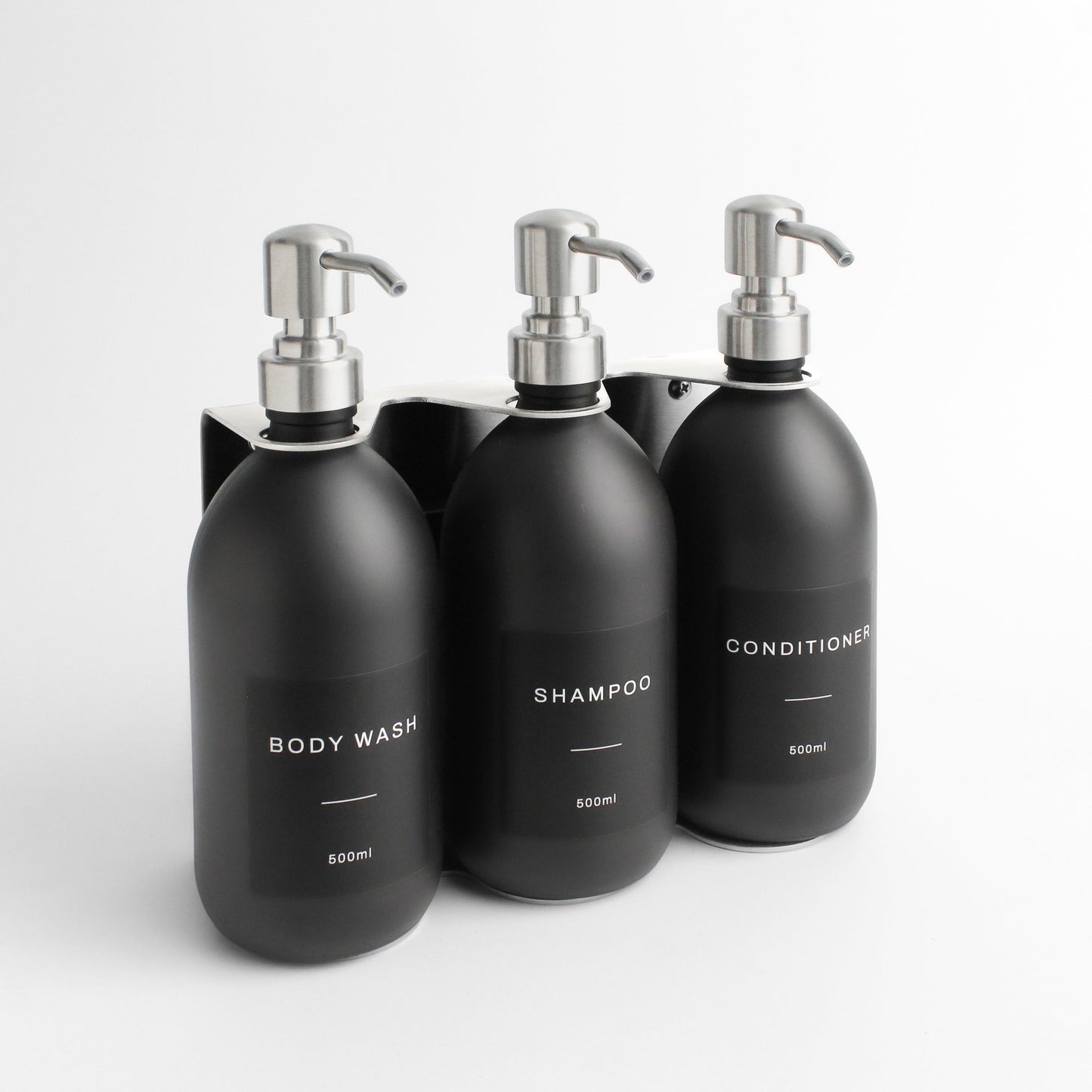 Namie Matte Black Wall Mounted Soap Dispenser Bracket Set with 500ml Bottles