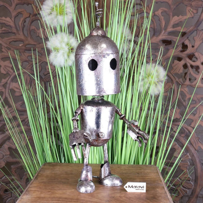 Silver Metal Robot Ornament with Springy Bobble Head