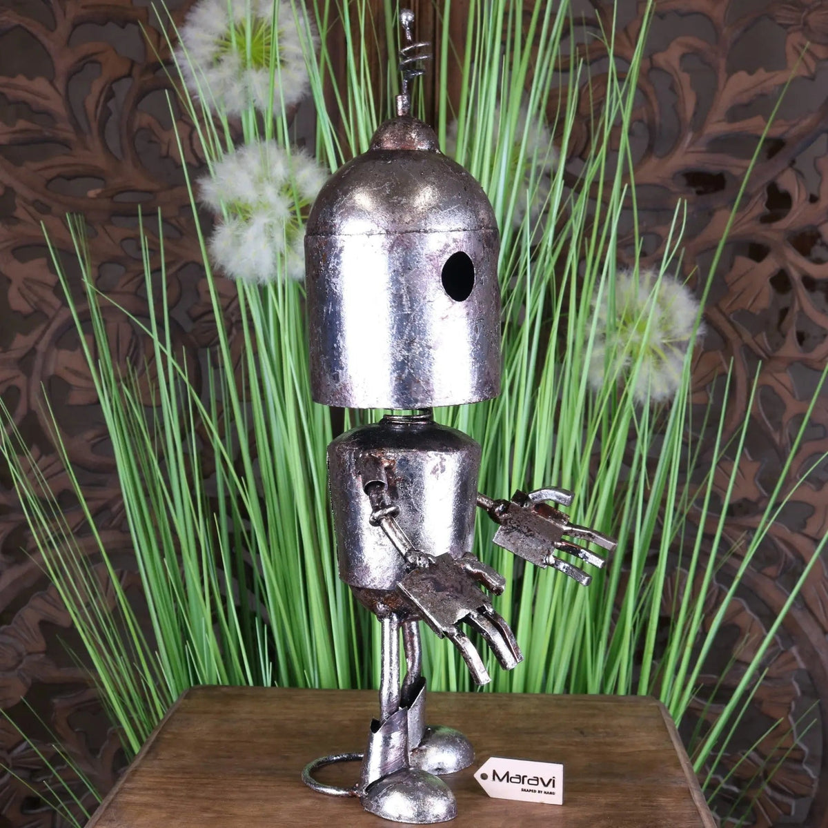 Silver Metal Robot Ornament with Springy Bobble Head
