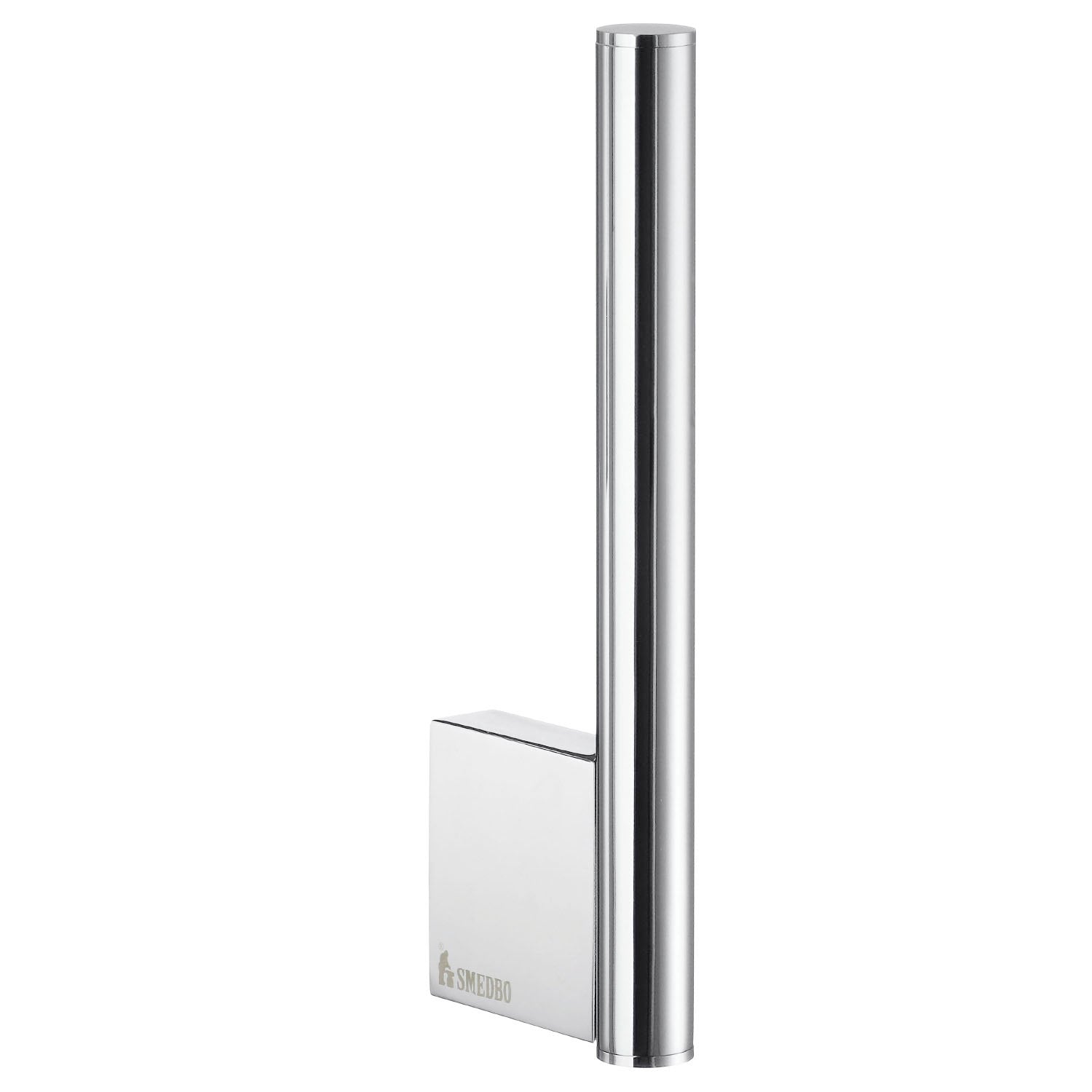 Smedbo Air AK320 Wall-Mounted Spare Toilet Roll Holder — Polished Chrome Vertical Post with Square Wall Bracket