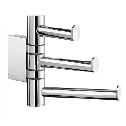 Smedbo Air AK327 Triple Swing Arm Hook — Polished Chrome Three Independently Pivoting Arms with Square Wall Bracket