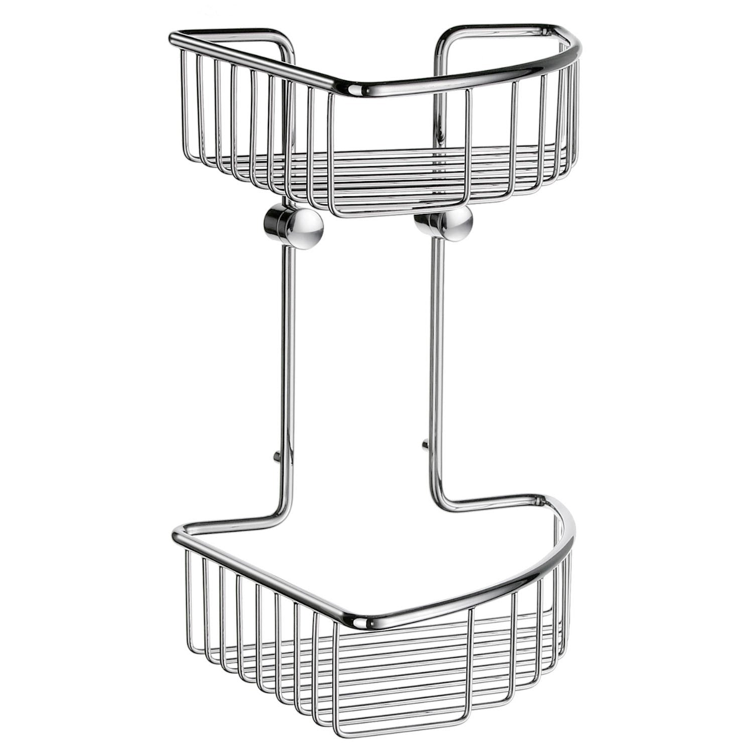 Smedbo Sideline DK1022 Large Two-Tier Corner Shower Basket — Polished Chrome Solid Brass, 207 mm Wide