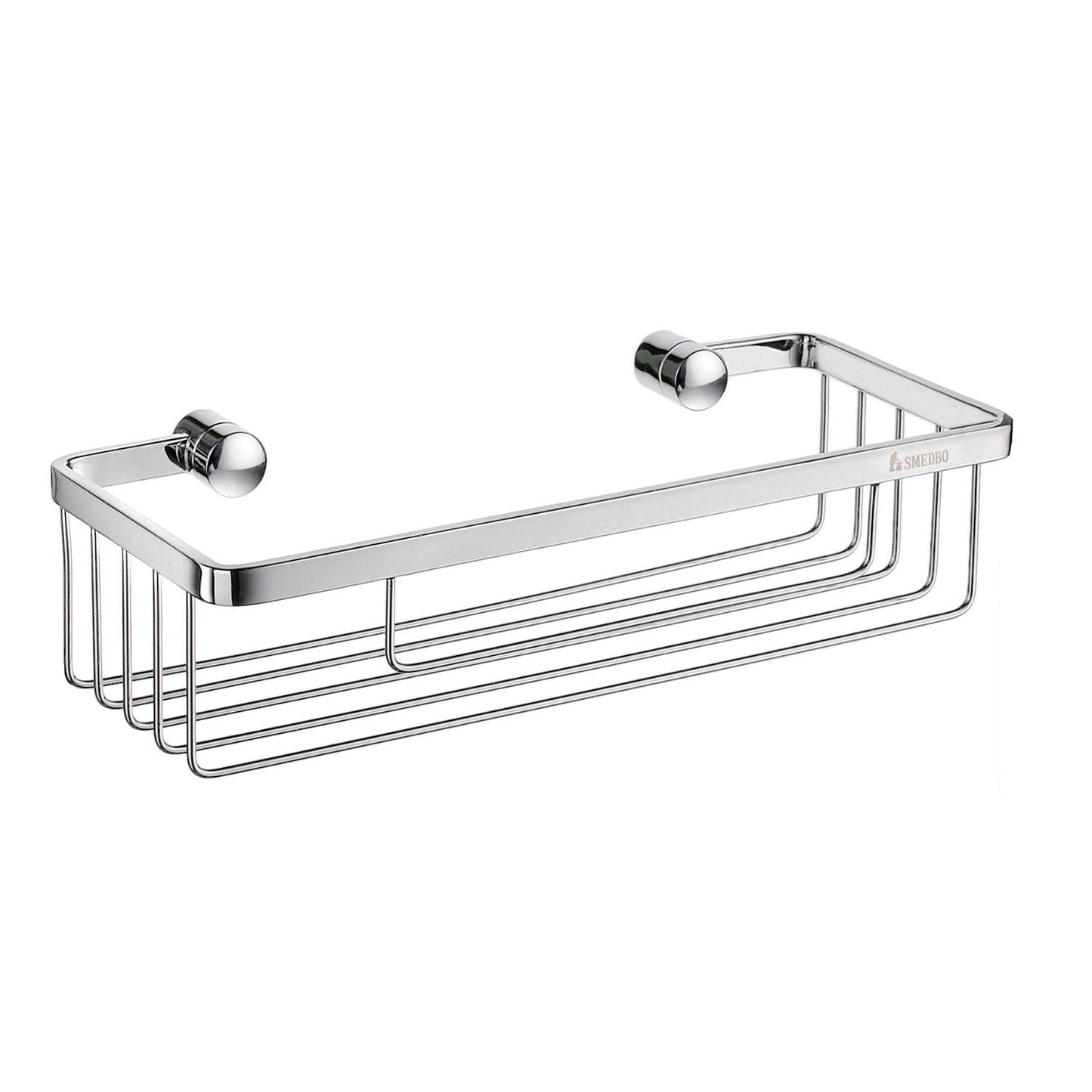 Smedbo Sideline DK2001 Angular Wall-Mounted Shower Basket — Polished Chrome Flat Square-Bar Frame, 250 mm Wide