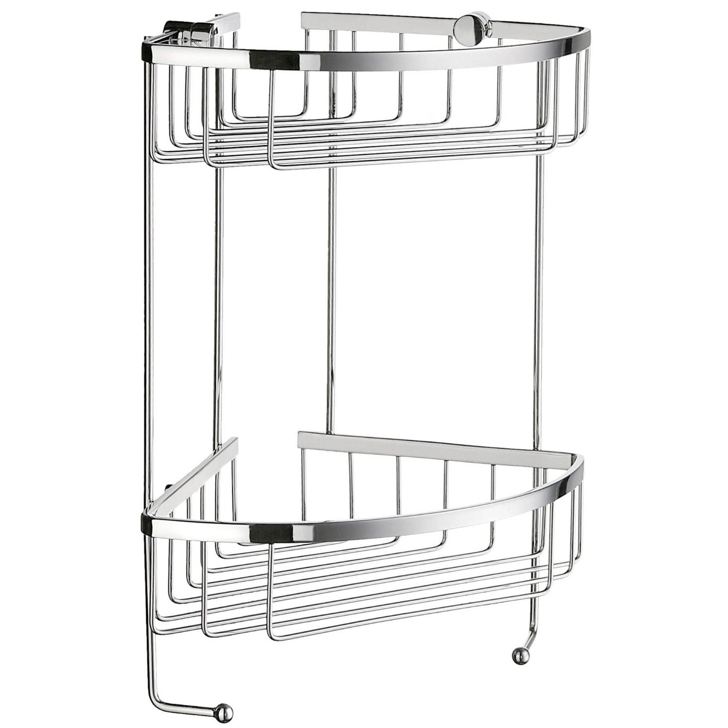 Smedbo Sideline DK2031 Two-Tier Angular Corner Shower Basket — Polished Chrome DK2 Series with Hanging Hooks, 342 mm Tall