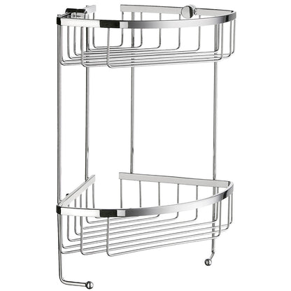 Smedbo Sideline DK2031 Two-Tier Angular Corner Shower Basket — Polished Chrome DK2 Series with Hanging Hooks, 342 mm Tall
