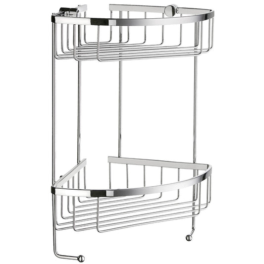 Smedbo Sideline DK2031 Two-Tier Angular Corner Shower Basket — Polished Chrome DK2 Series with Hanging Hooks, 342 mm Tall