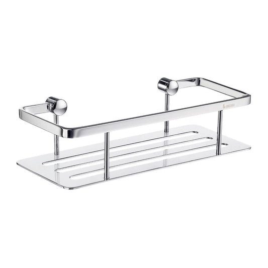 Smedbo Sideline DK3001 Wall-Mounted Shower Basket — Polished Chrome Angular Frame with Solid Perforated Tray Floor, 250 mm Wide