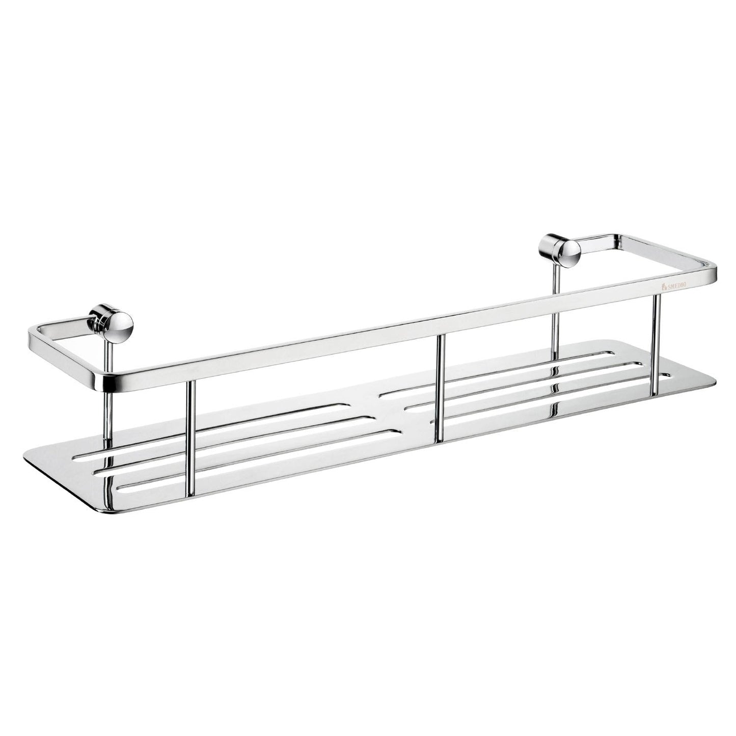 Smedbo Sideline DK3005 Wide Wall-Mounted Shower Basket — Polished Chrome Angular Frame with Solid Perforated Tray Floor, 400 mm Wide
