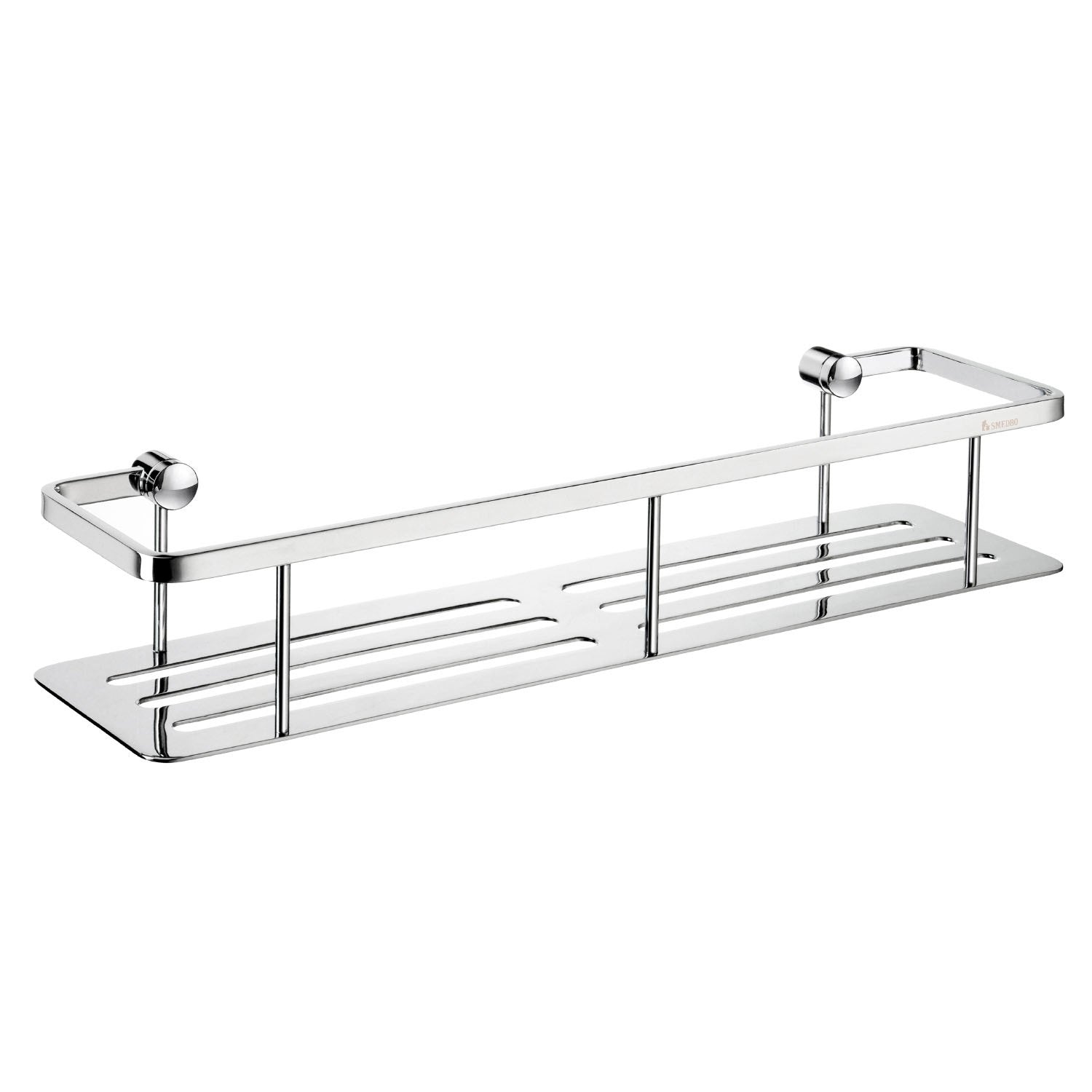 Smedbo Sideline DK3005 Wide Wall-Mounted Shower Basket — Polished Chrome Angular Frame with Solid Perforated Tray Floor, 400 mm Wide