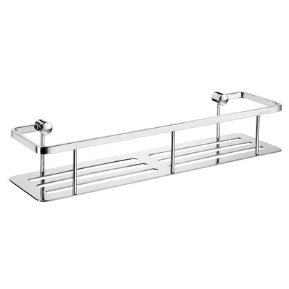 Smedbo Sideline DK3005 Wide Wall-Mounted Shower Basket — Polished Chrome Angular Frame with Solid Perforated Tray Floor, 400 mm Wide