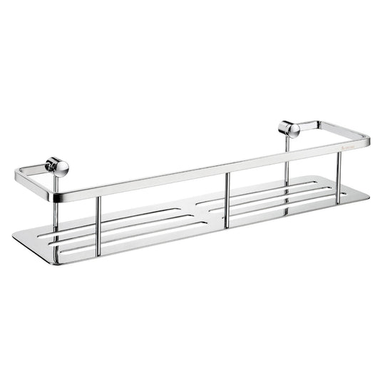 Smedbo Sideline DK3005 Wide Wall-Mounted Shower Basket — Polished Chrome Angular Frame with Solid Perforated Tray Floor, 400 mm Wide