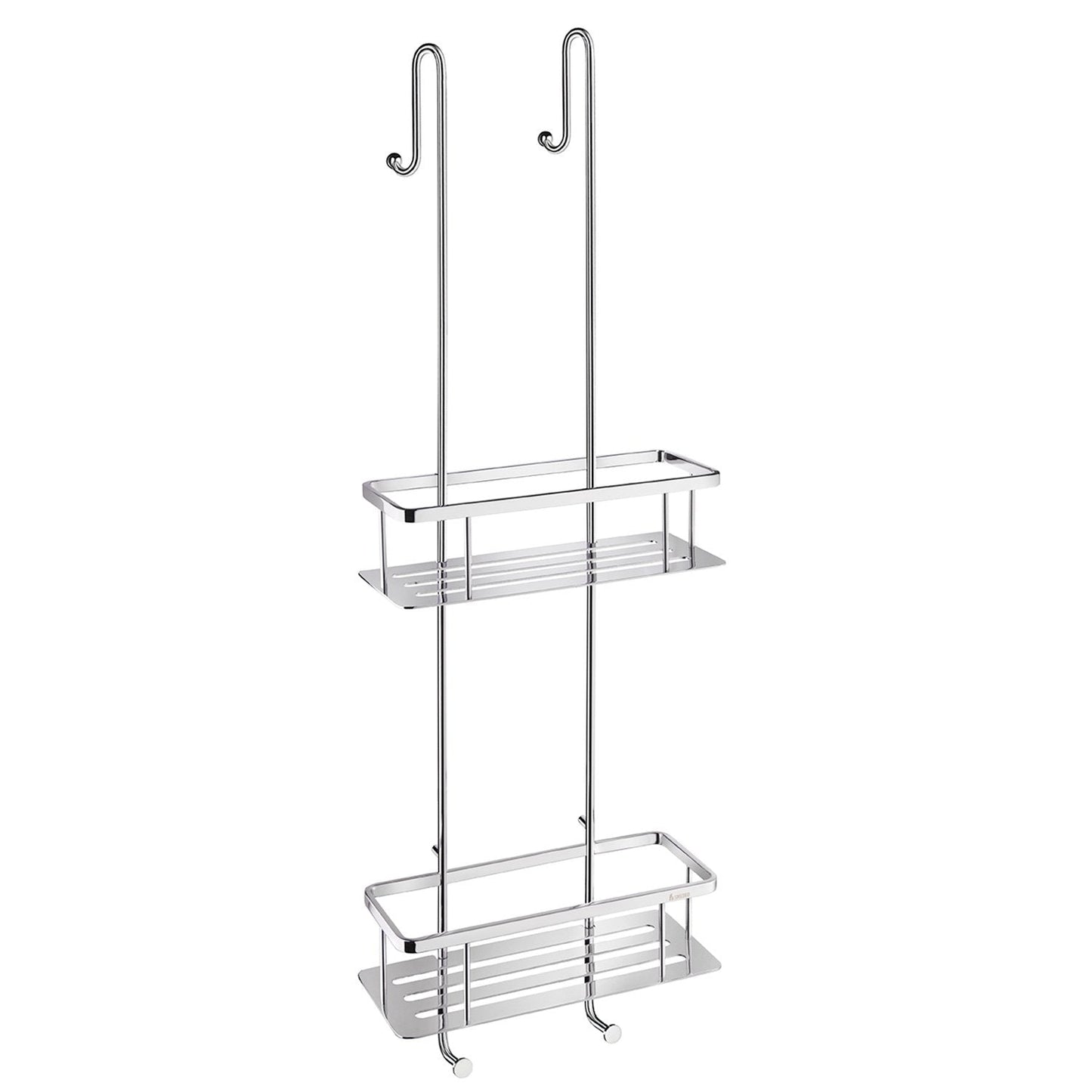 Smedbo Sideline DK3041 Two-Tier Hanging Shower Basket — Polished Chrome S-Hook Design with Solid Perforated Tray Floors, 765 mm Tall