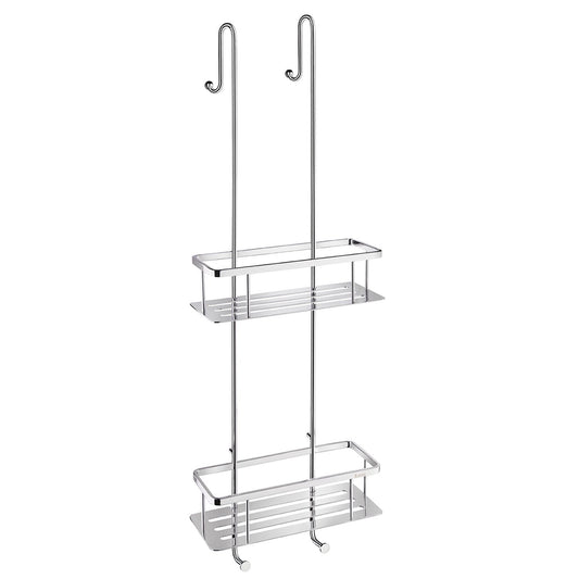 Smedbo Sideline DK3041 Two-Tier Hanging Shower Basket — Polished Chrome S-Hook Design with Solid Perforated Tray Floors, 765 mm Tall