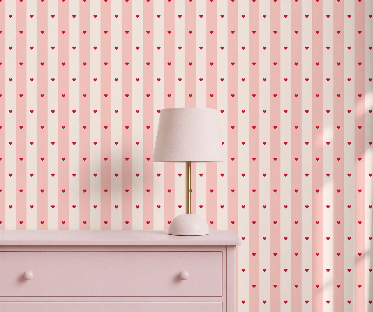 Bobbi Beck Smitten Heart Stripe Wallpaper