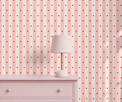 Bobbi Beck Smitten Heart Stripe Wallpaper