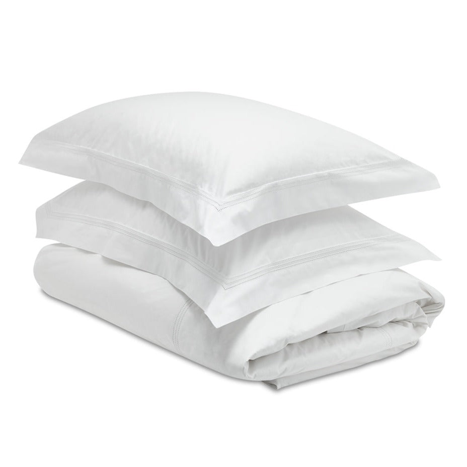 Dormitory Stanhope White Hemstitched Percale Duvet Cover, Pillowcases & Flat Sheet