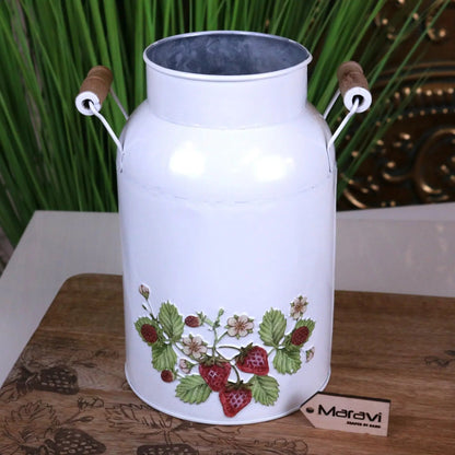 Thaniya Strawberry Field White Metal Milk Churn Planter