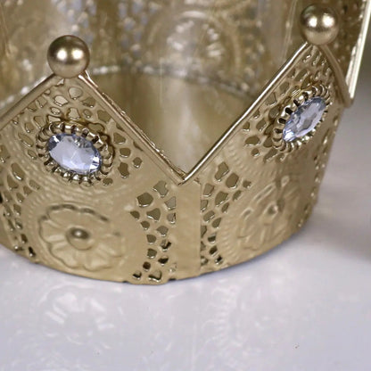 Talika Antique Gold Crown Candle Holders with Glass, Set of 2