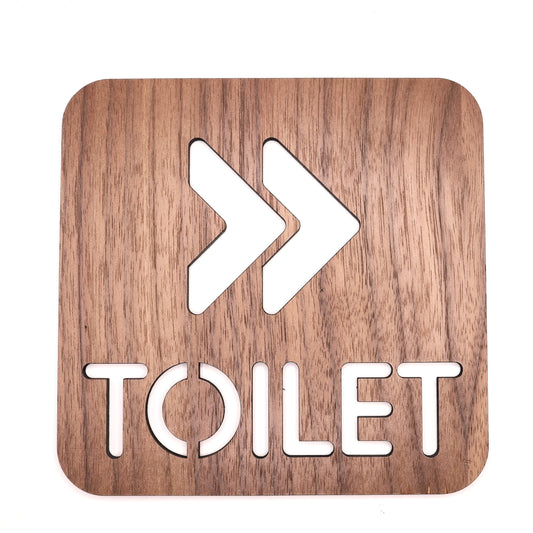 Walnut Minimalist Toilet Sign with Right Arrow