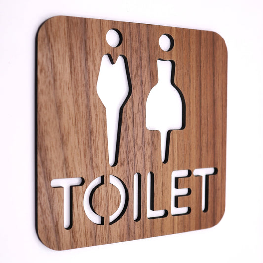 Walnut Decorative Toilet Sign with Unisex Icons