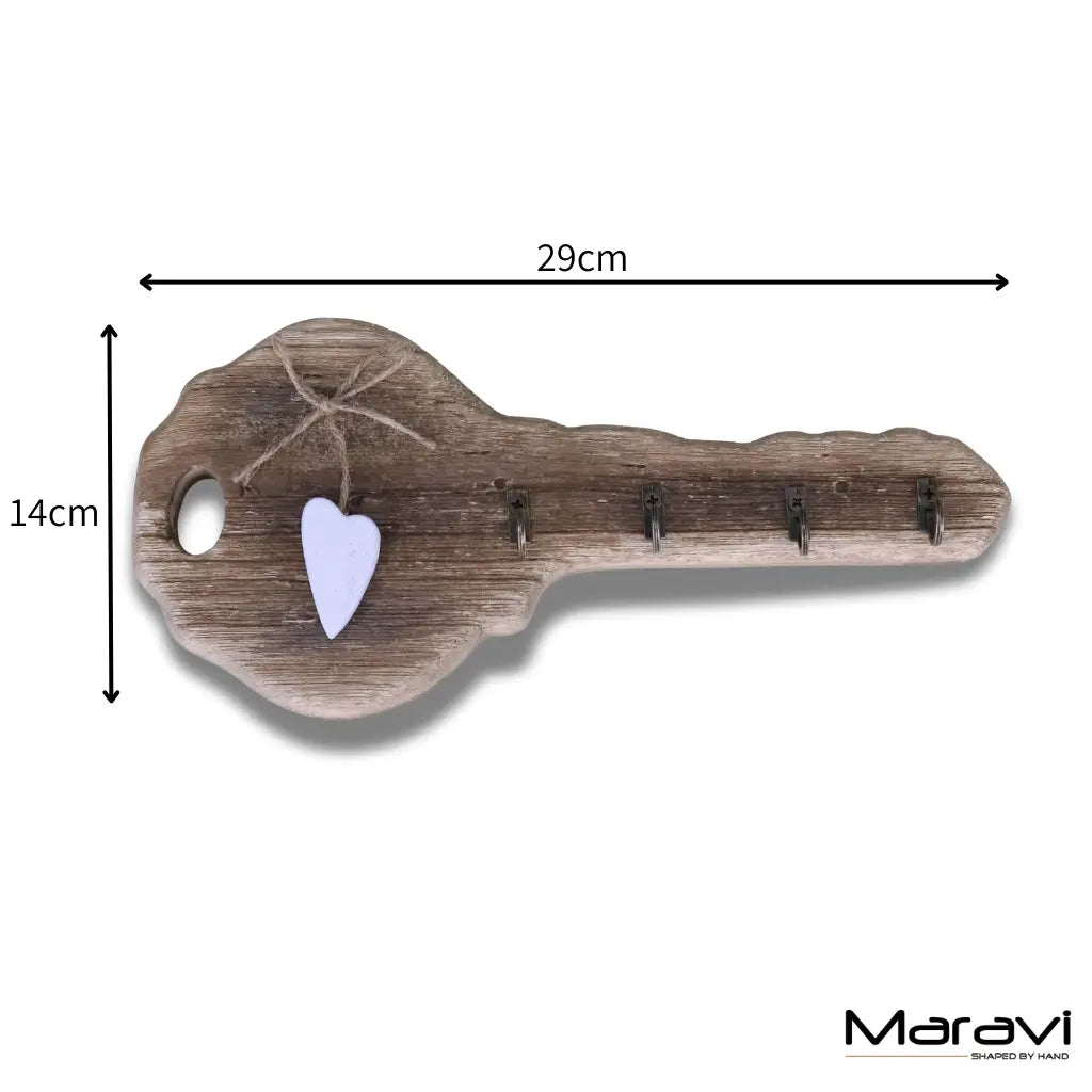 Torani Whitewashed Wooden Key-Shaped Key Holder with 5 Hooks