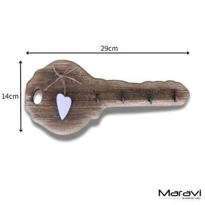 Torani Whitewashed Wooden Key-Shaped Key Holder with 5 Hooks