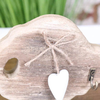 Torani Whitewashed Wooden Key-Shaped Key Holder with 5 Hooks