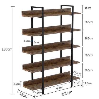 5-Tier Industrial Bookshelf & Display Rack | 105x33x180cm
