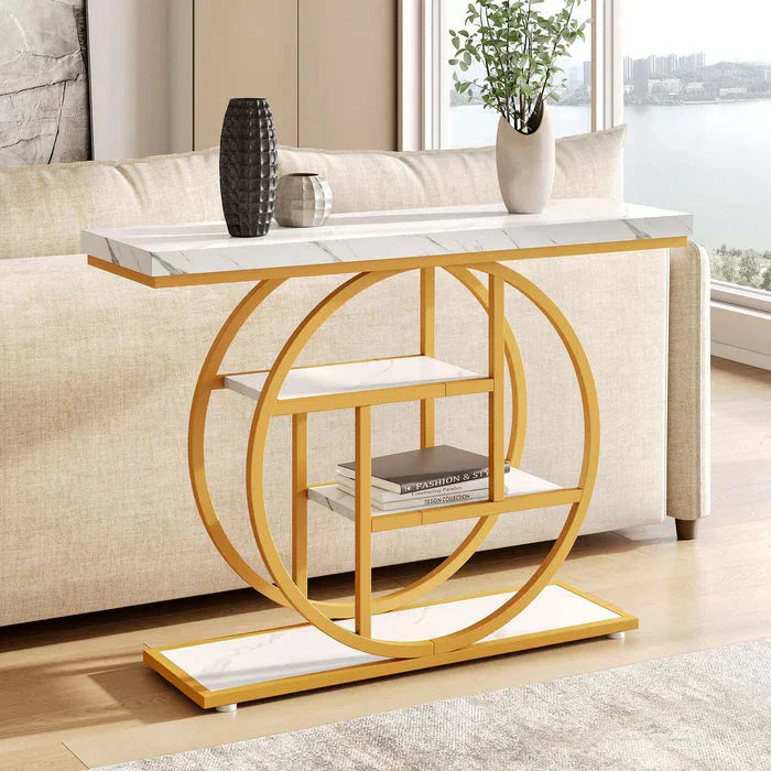 105cm Industrial Circular Console Table with 4-Tier Shelving