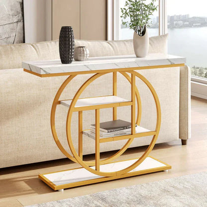 105cm Industrial Circular Console Table with 4-Tier Shelving