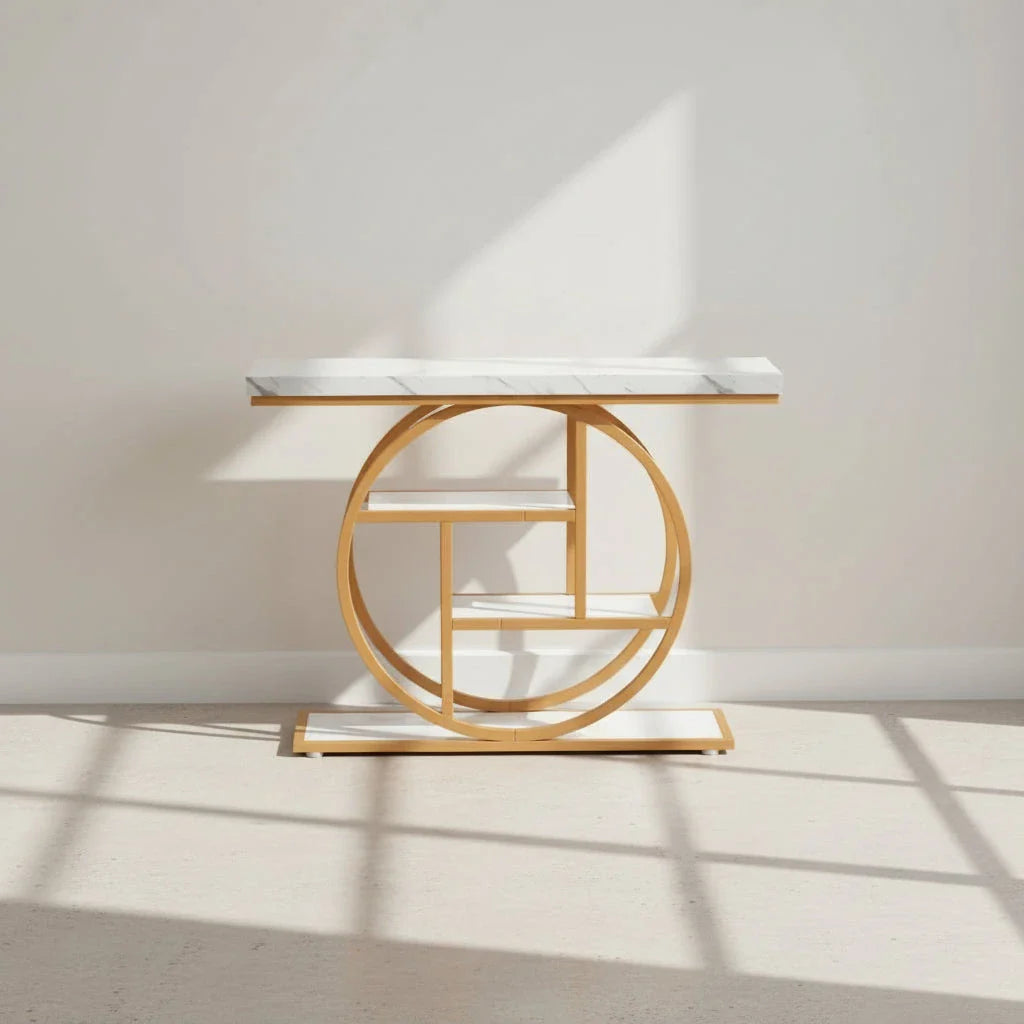 105cm Industrial Circular Console Table with 4-Tier Shelving