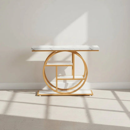 105cm Industrial Circular Console Table with 4-Tier Shelving