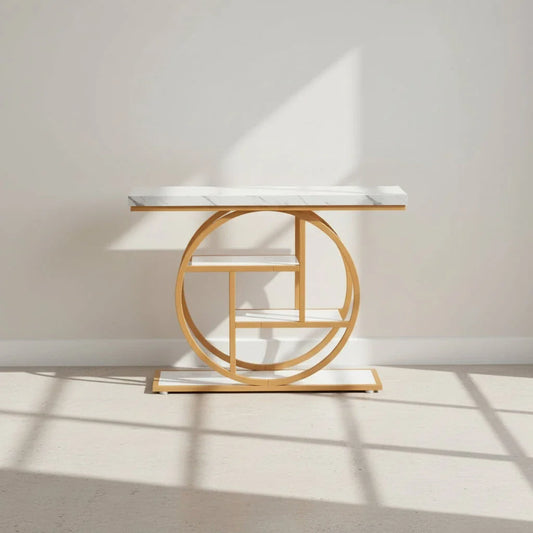 105cm Industrial Circular Console Table with 4-Tier Shelving