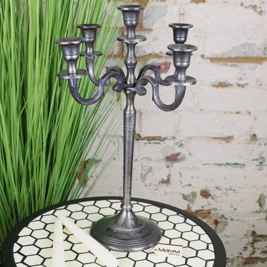 Veeha Gunmetal Silver 5-Arm Candelabra Centrepiece 41 cm