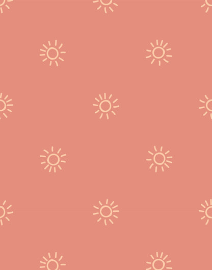 Pattern of sun icons on a pink background